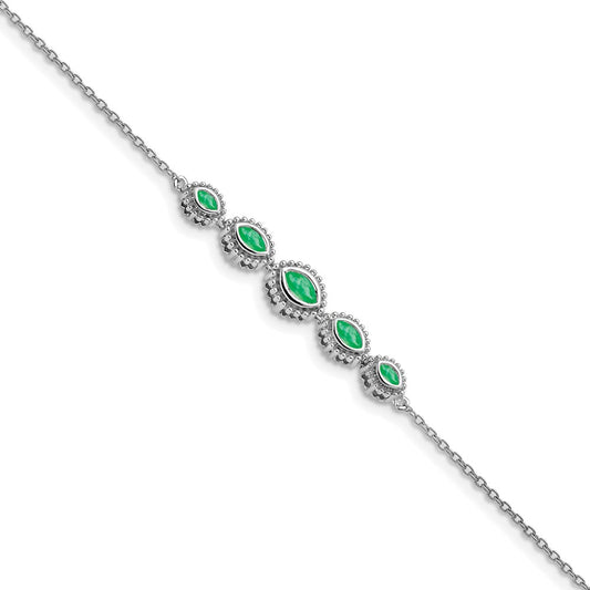 14k White Gold Marquise Emerald Bracelet 7  inches