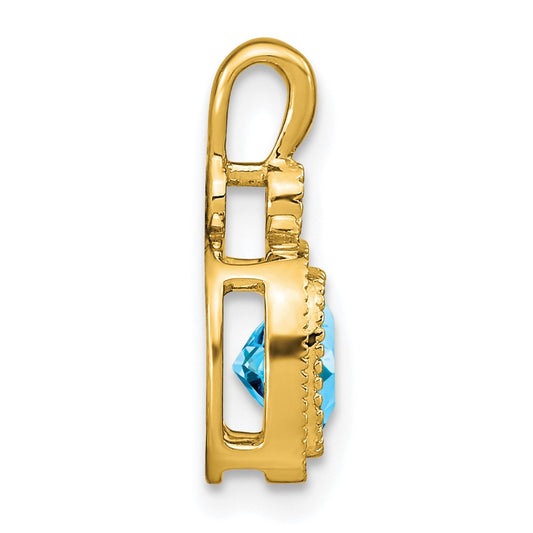 14k Cushion Blue Topaz and Diamond Pendant