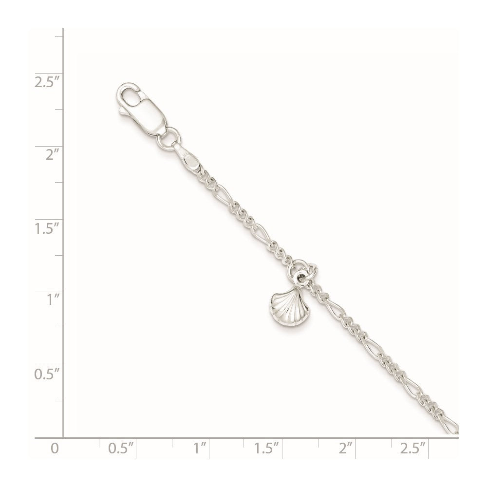 Sterling Silver Polished Shell 9in Plus 1in Ext. Anklet 9 inches