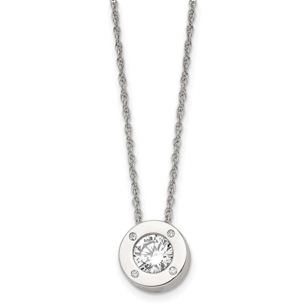 Stainless Steel Polished CZ April Birthstone 20in Necklace