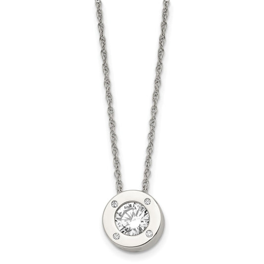 Stainless Steel Polished CZ April Birthstone 20in Necklace