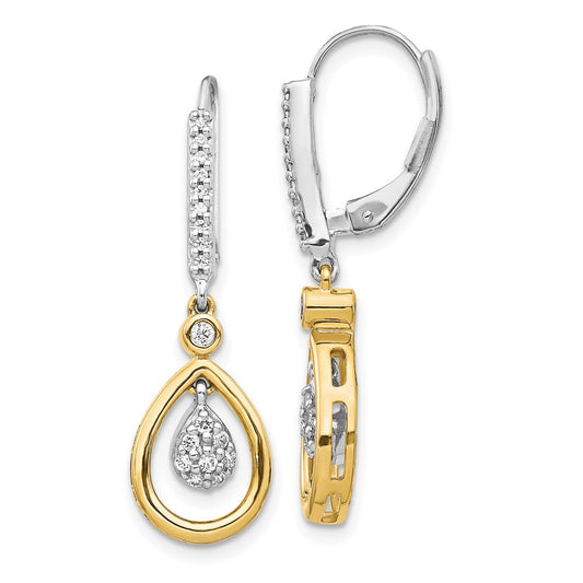 14k Two-tone Oval Cluster Diamond Leverback Earrings