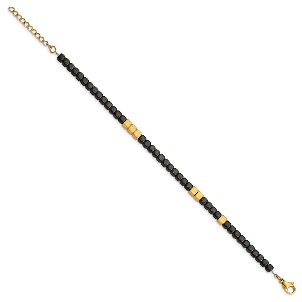 Stainless Steel Brushed Yellow IP w/Hematite 7in w/1.25in ext Bracelet 7 inches