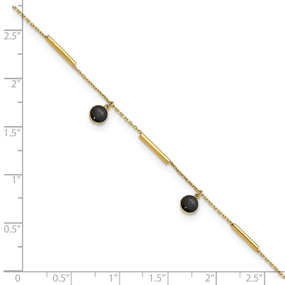 14K Polished Round Onyx Dangles and Bars 9 inch with 1 inch Extender Anklet