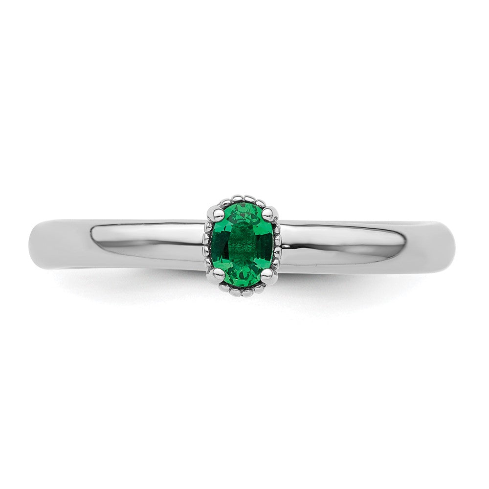 Sterling Silver Stackable Expressions Created Emerald Single Stone Ring Size -7