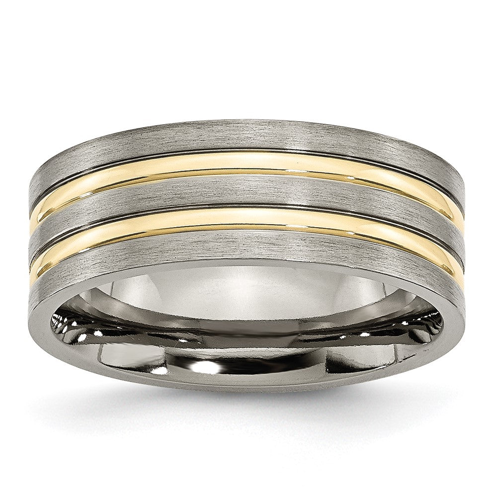 Titanium Brushed Yellow IP-plated 8mm Grooved Band Size - 13