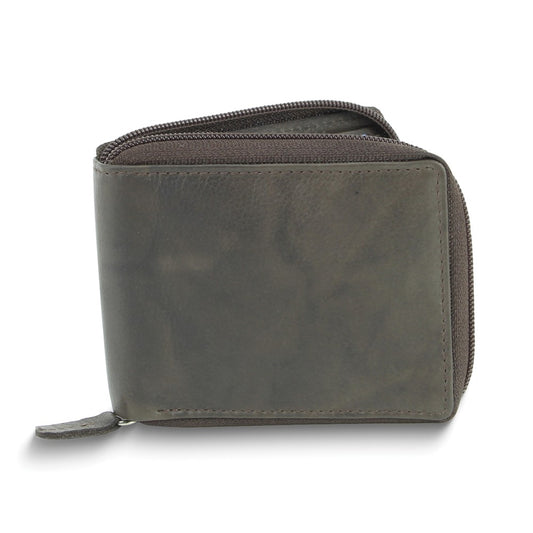 Brown Leather RFID Blocking Zip Around Top Flap Wallet