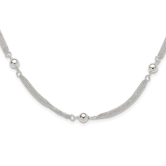 Sterling Silver Polished Multi-strand Beaded 18in Necklace
