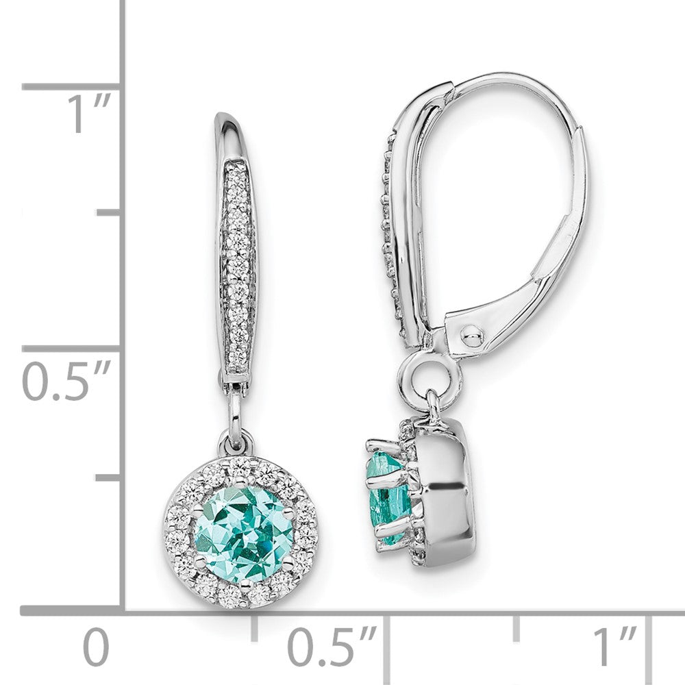 Pure Serenity 14K White Gold 1/4 Carat Lab Grown Diamond VS/SI+ G+ & Lab Created Paraiba Leverback Dangle Earrings