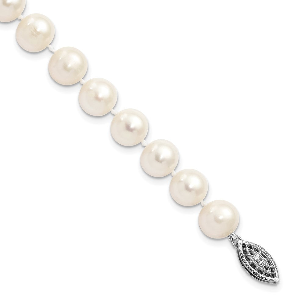 Sterling Silver Rhodium-plated 8-9mm White Near-Round Freshwater Cultured Pearl 7.25 inch Bracelet 7.25 inches