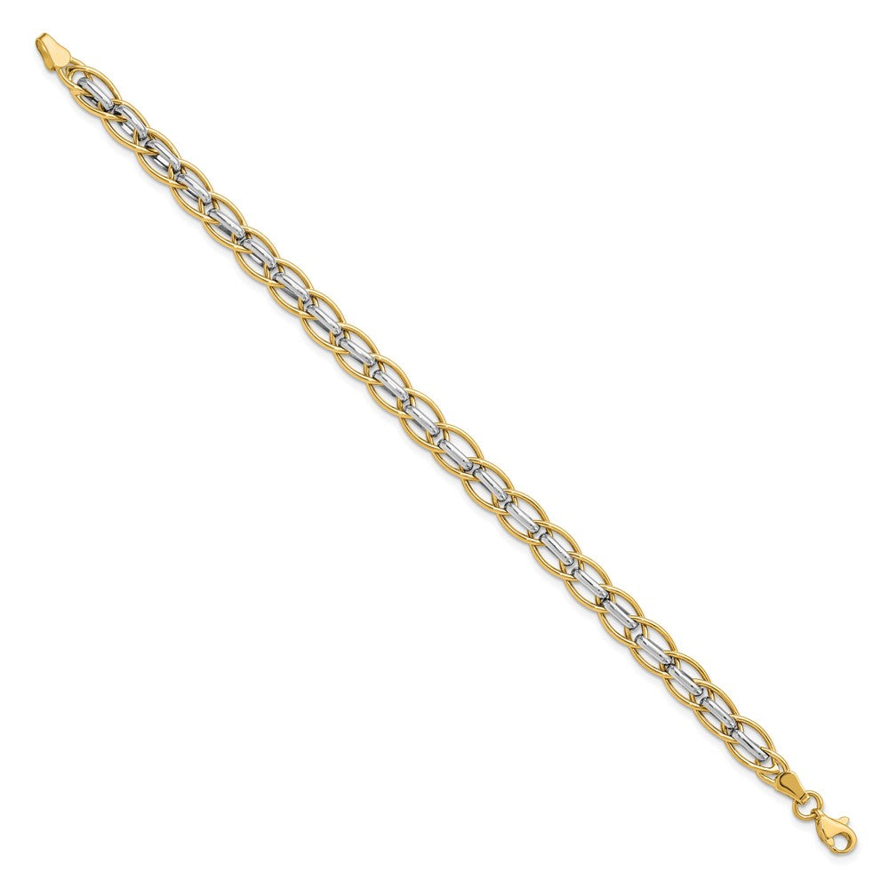 14K Two-tone Polished Fancy Link Bracelet 7.5  inches