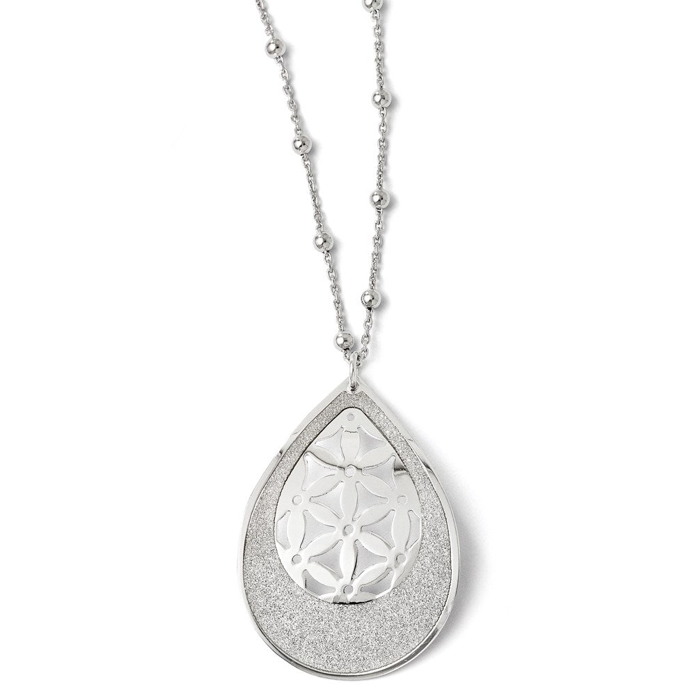 SS Polished Glitter Infused Beaded Necklace w/2in ext