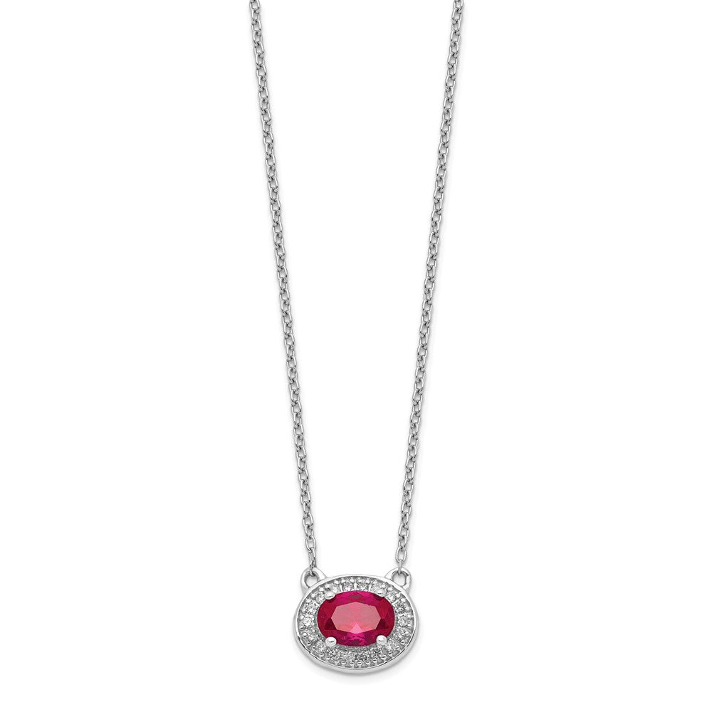 14k White Gold Diamond and Oval Ruby 18 inch Necklace