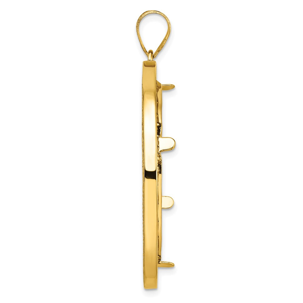 Wideband Distinguished Coin Jewelry 14k Polished and Diamond-cut Fancy Wire 32.7mm Prong Coin Bezel Pendant