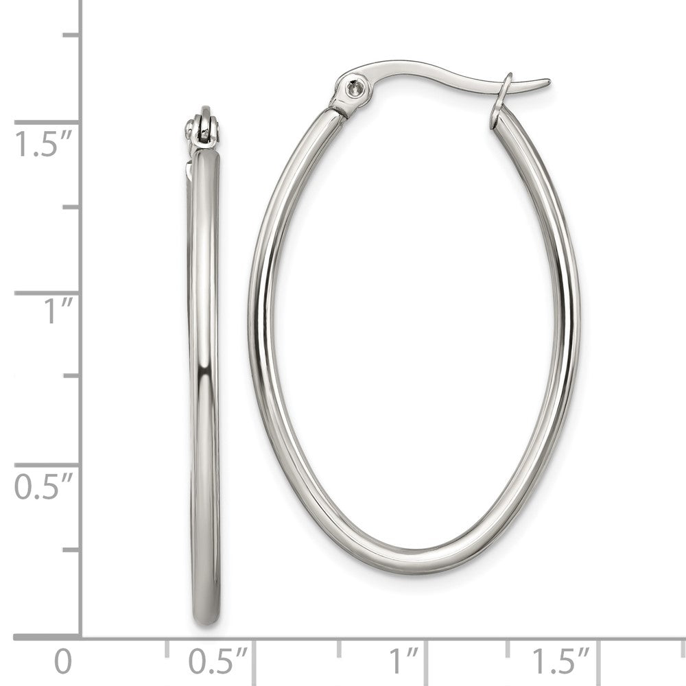 Stainless Steel Polished 25mm Diameter Oval Hoop Earrings