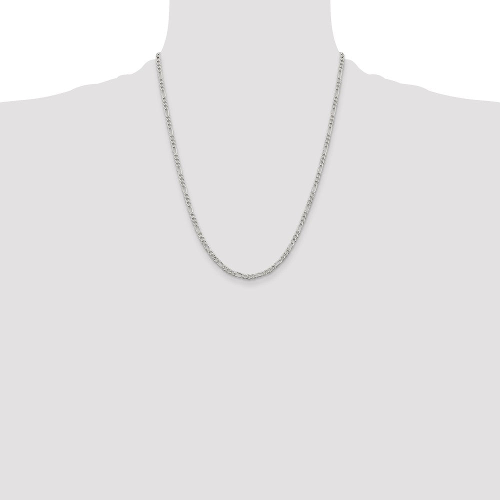 Sterling Silver 3mm Pav‚ Flat Figaro Chain 22 Inches