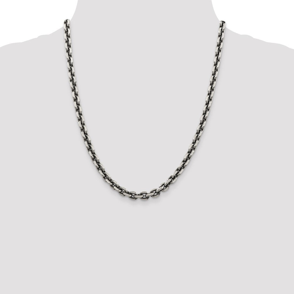 Sterling Silver Antiqued 7.0mm D/C Elongated Open Link Chain 22 Inches