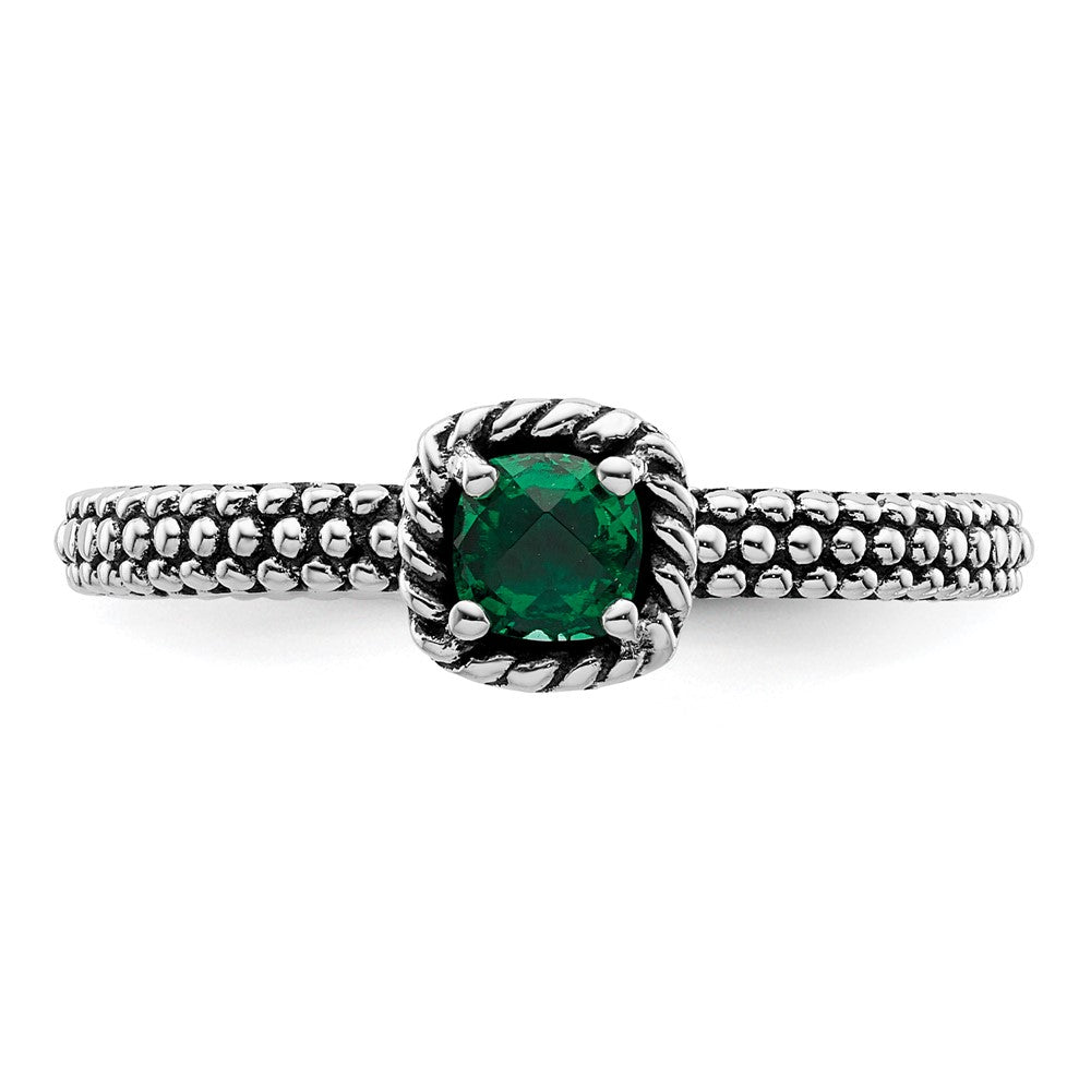 Sterling Silver Stackable Expressions Polished Cr. Emerald Ring Size -9