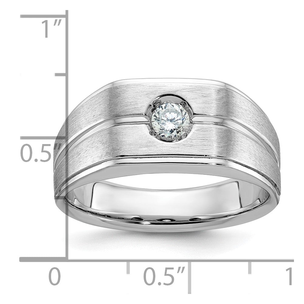 14k White Gold IBGoodman Men's Polished and Satin 1/5 carat Diamond Complete Ring