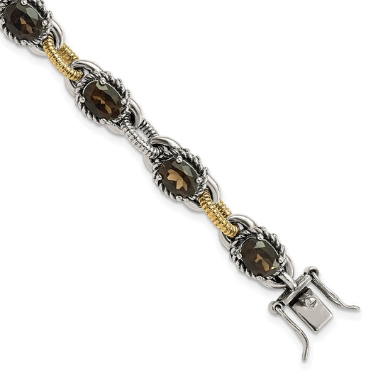 Sterling Silver w/14k Accent Antiqued Smoky Quartz Bracelet