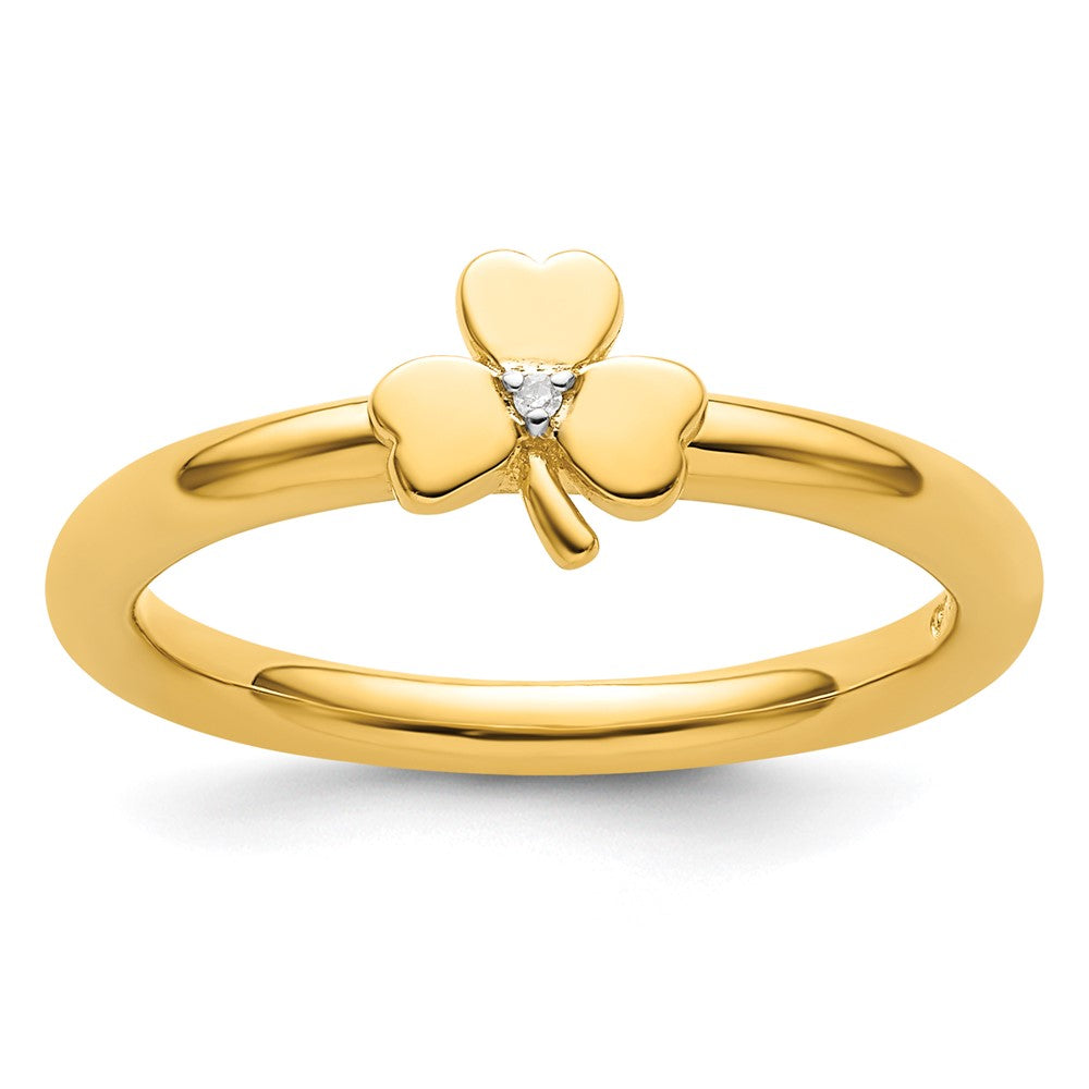 Sterling Silver Stackable Expressions Yellow-plated Dia. Clover Ring Size -8