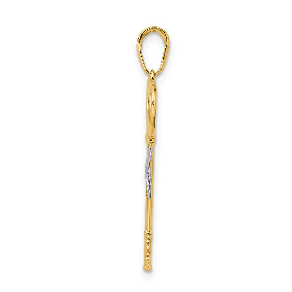 14k and White Rhodium Diamiond-cut Heart Key Pendant