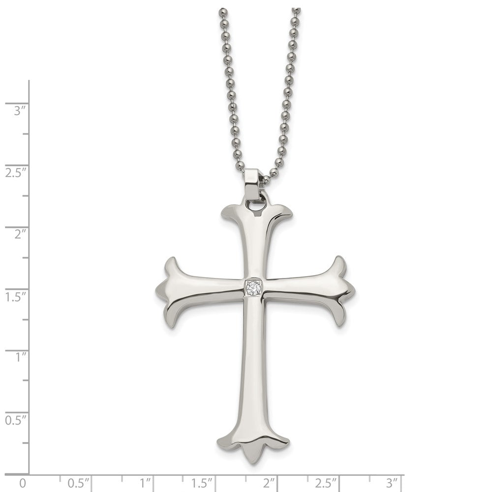 Stainless Steel Polished w/CZ Cross 22in Necklace