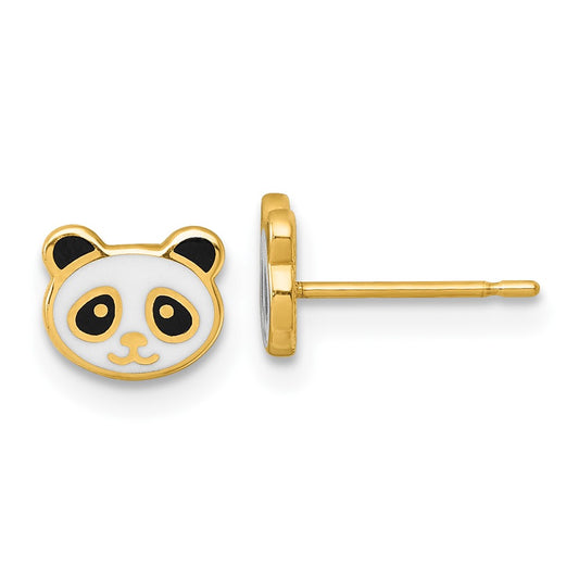 14k Madi K Polished Black and White Enameled Panda Childrens Post Earrings
