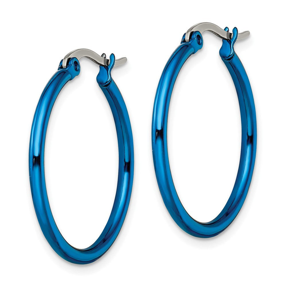 Stainless Steel Polished Blue IP-plated 26mm Diameter Hoop Earrings
