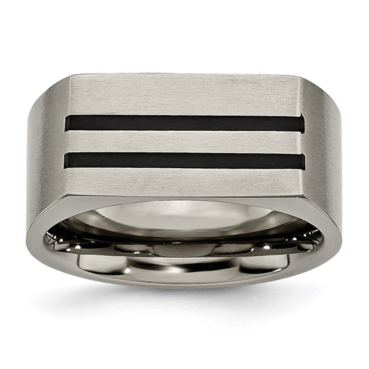 Titanium Brushed Black Enamel Stripes 10mm Band Size - 11.5