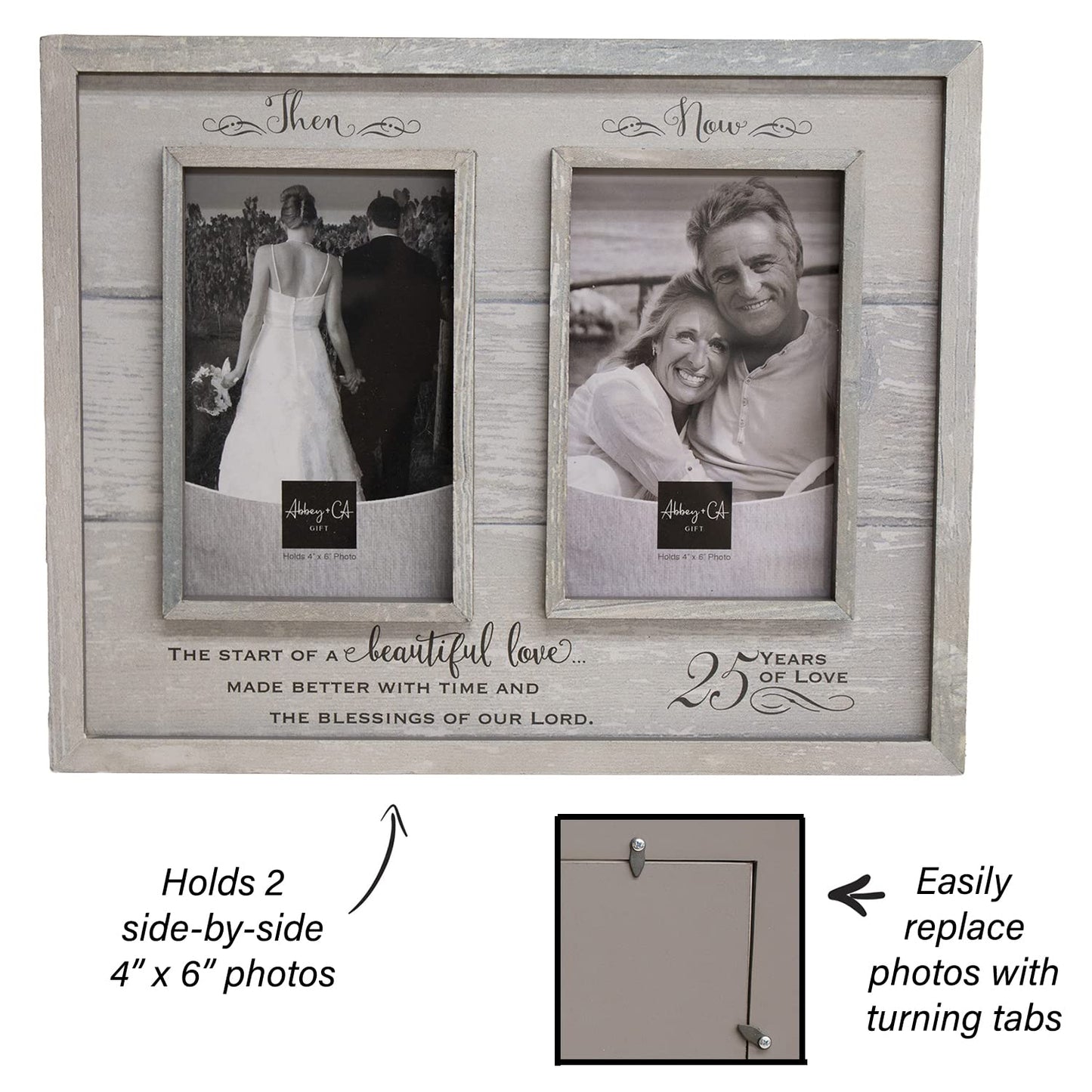 Abbey Gift Then & Now 25Th Anniversary Wood Frame, 12" x 9.5", Multicolor