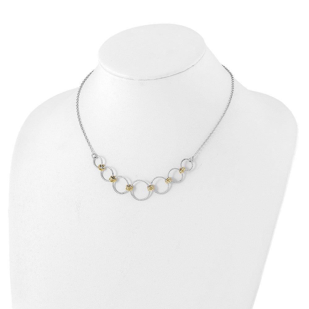 Sterling Silver RH/Gold-plt Dia.-Cut Circles with 2in ext Necklace