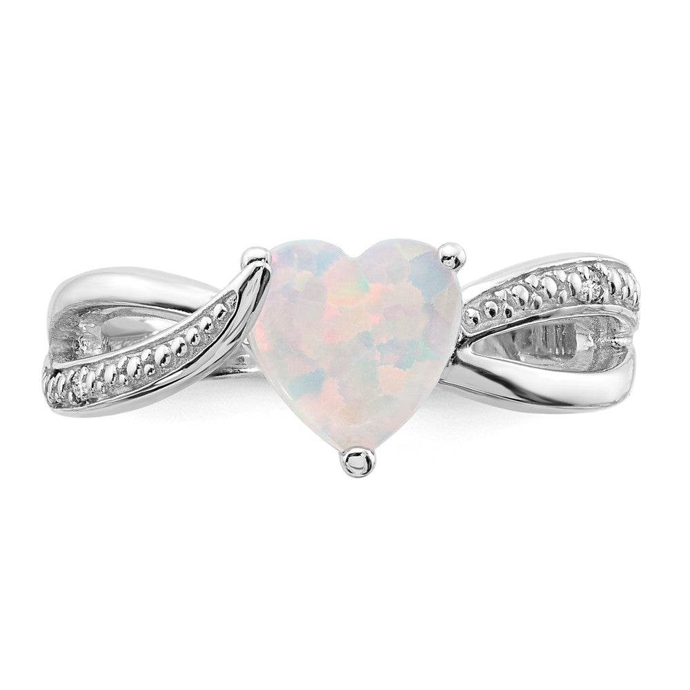 Sterling Silver Heart Shaped CR Opal & Diamond Ring