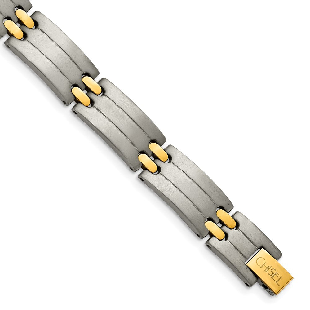 Titanium Brushed and Polished Yellow IP-Plated 8.5in Bracelet 8.5 inches