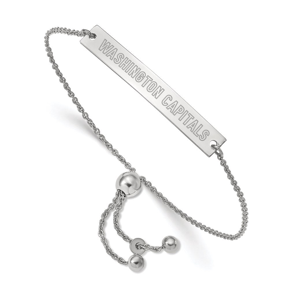 Sterling Silver Rhodium-plated NHL LogoArt Washington Capitals Small Bar Adjustable 9 inch Bracelet