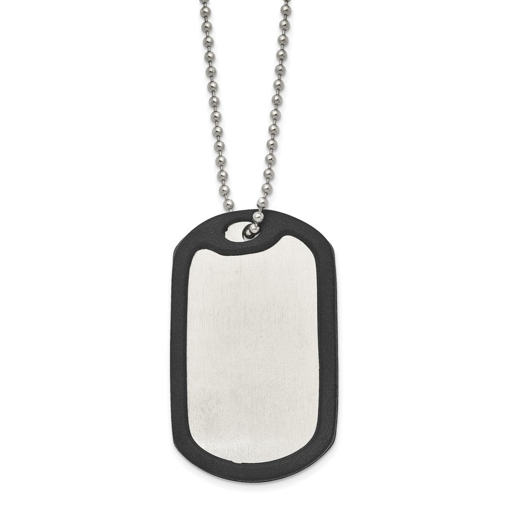 Stainless Steel Brushed/Polished Removeable Blk Rubber Dog Tag Necklace