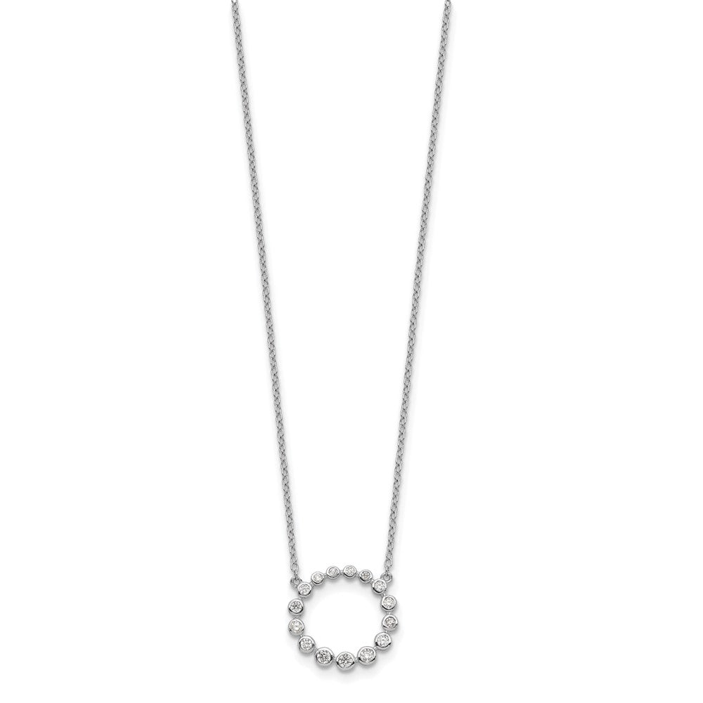 Sterling Silver Rhodium-plated CZ Circle w/2in ext Necklace 16 Inches
