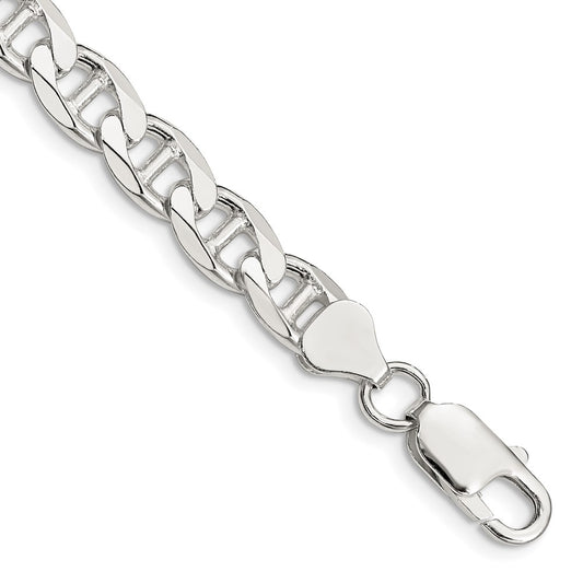 Sterling Silver 7.4mm D/C Flat Anchor Curb Chain 9 inches