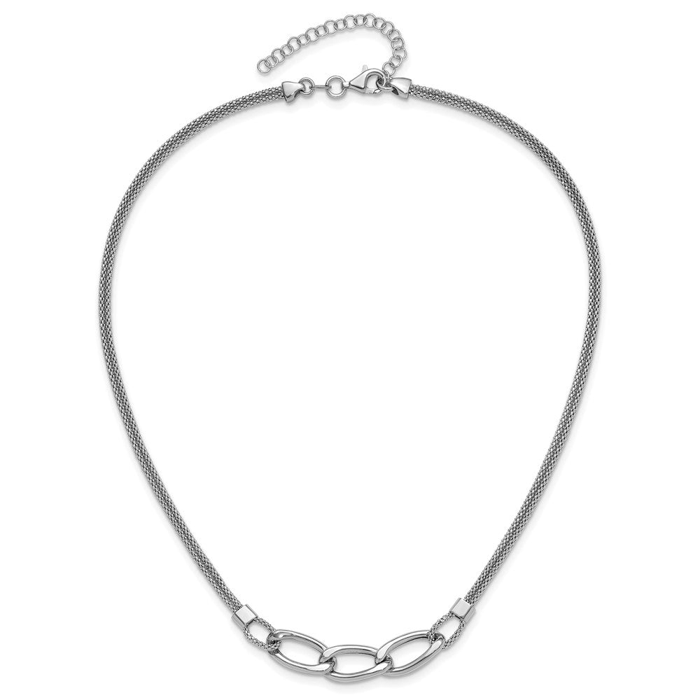 Sterling Silver Rh-plat Polished Multi-Strand w/2in ext. Necklace
