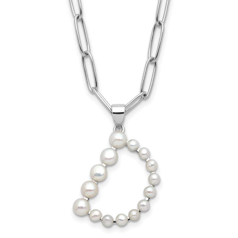 Sterling Silver Rhodium-plated 3-5.5mm White Button Freshwater Cultured Pearl LETTER D 18 inch Necklace
