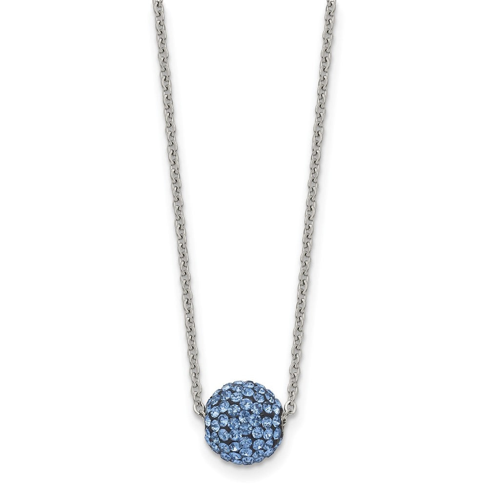 Stainless Steel Polished Blue Enamel w/Crystals 16in w/2in ext Necklace