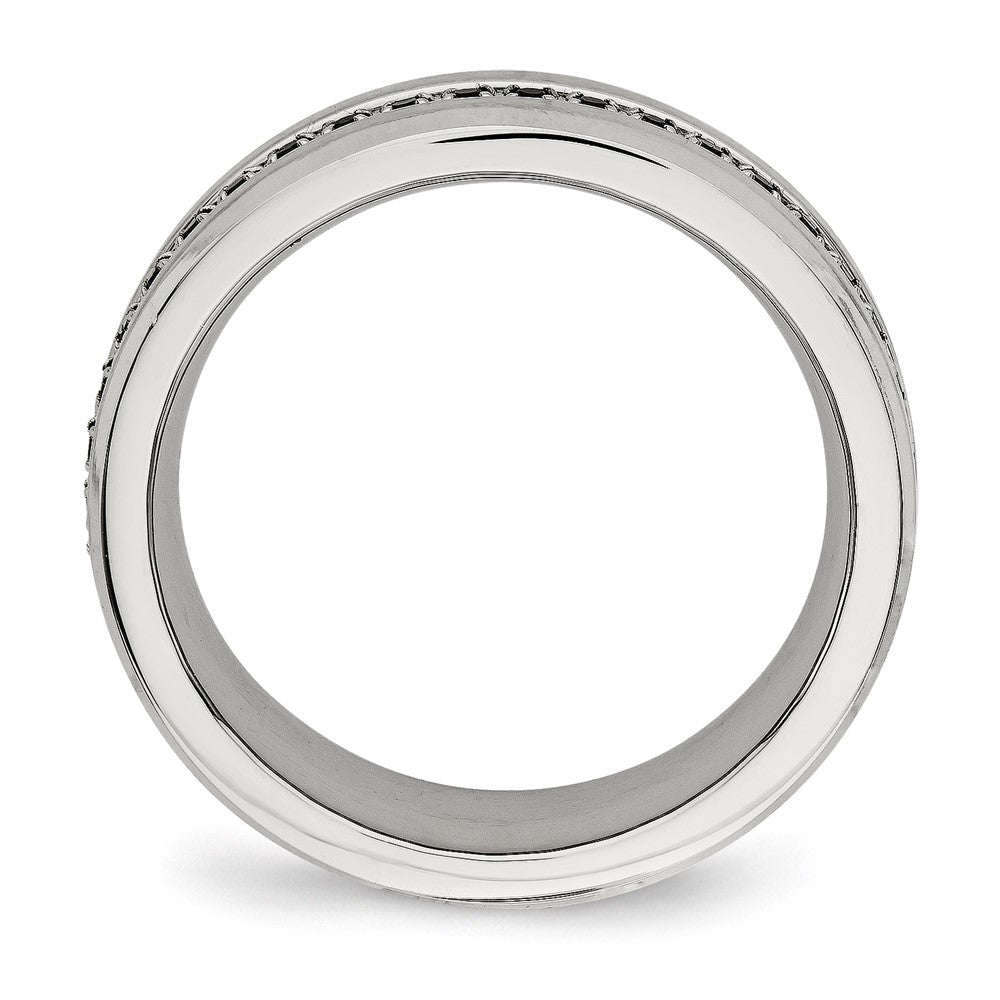 Stainless Steel Brushed and Polished Black CZ 6.5mm Band Size - 9