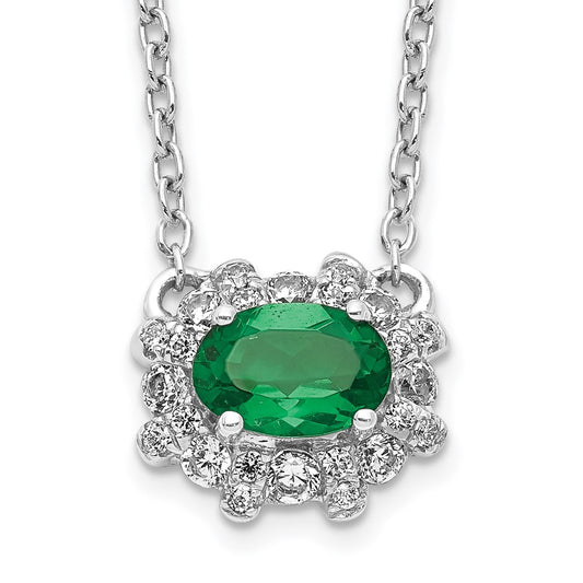 14k White Gold Diamond and Oval Emerald 18 inch Necklace
