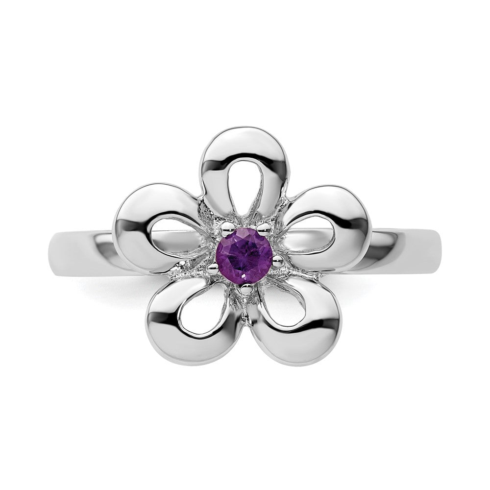 Sterling Silver Stackable Expressions Polished Amethyst Flower Ring Size -9