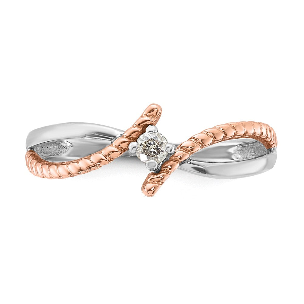 Sterling Silver Rose Tone Polished Diamond Textured Ring