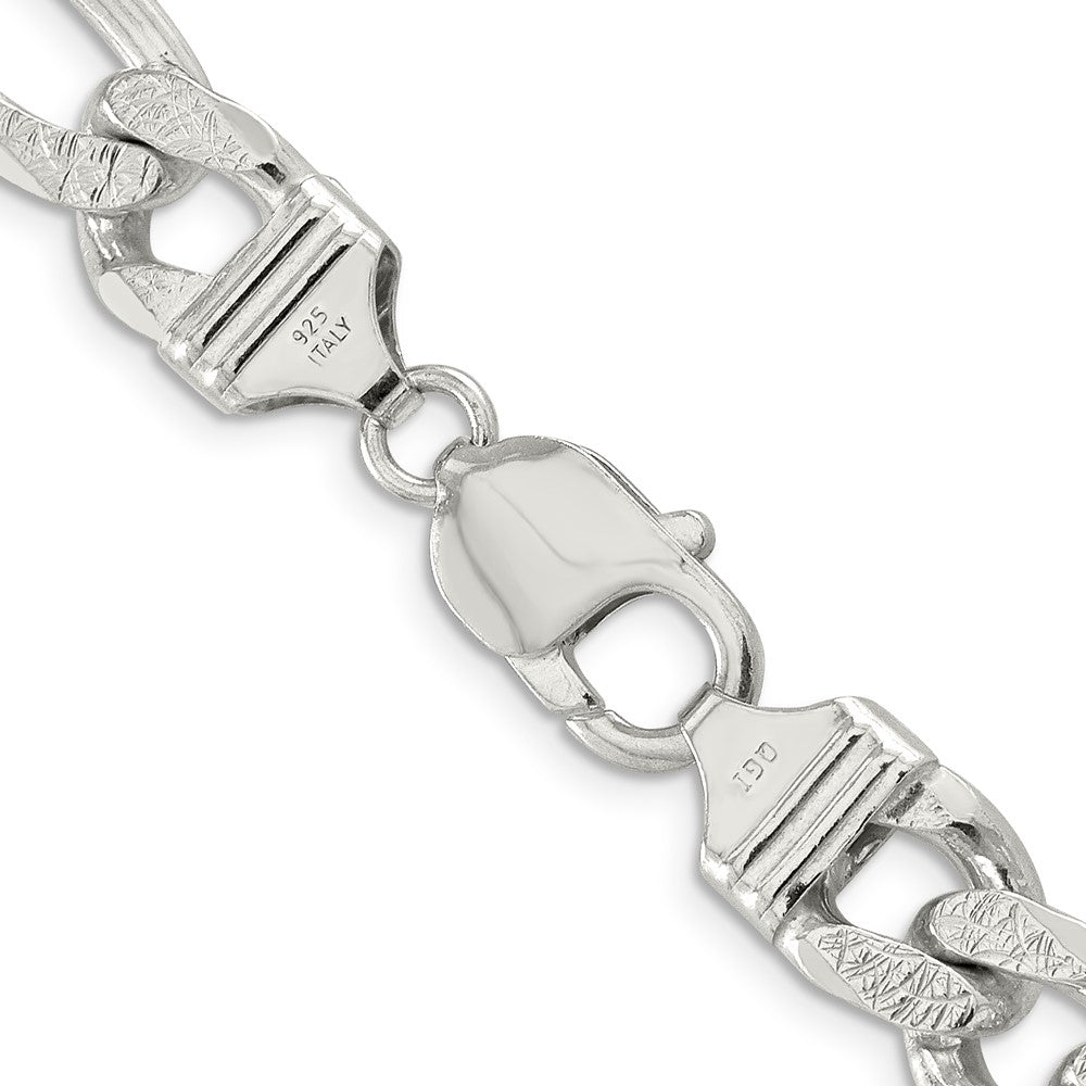 Sterling Silver 11.0mm Pav‚ Flat Figaro Chain 24 Inches