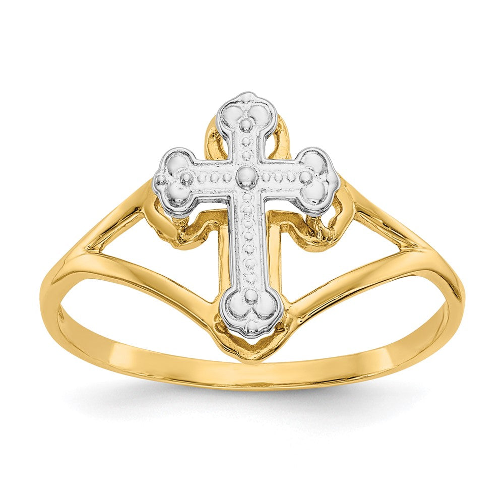 14k w/Rhodium Cross Ring Size 7