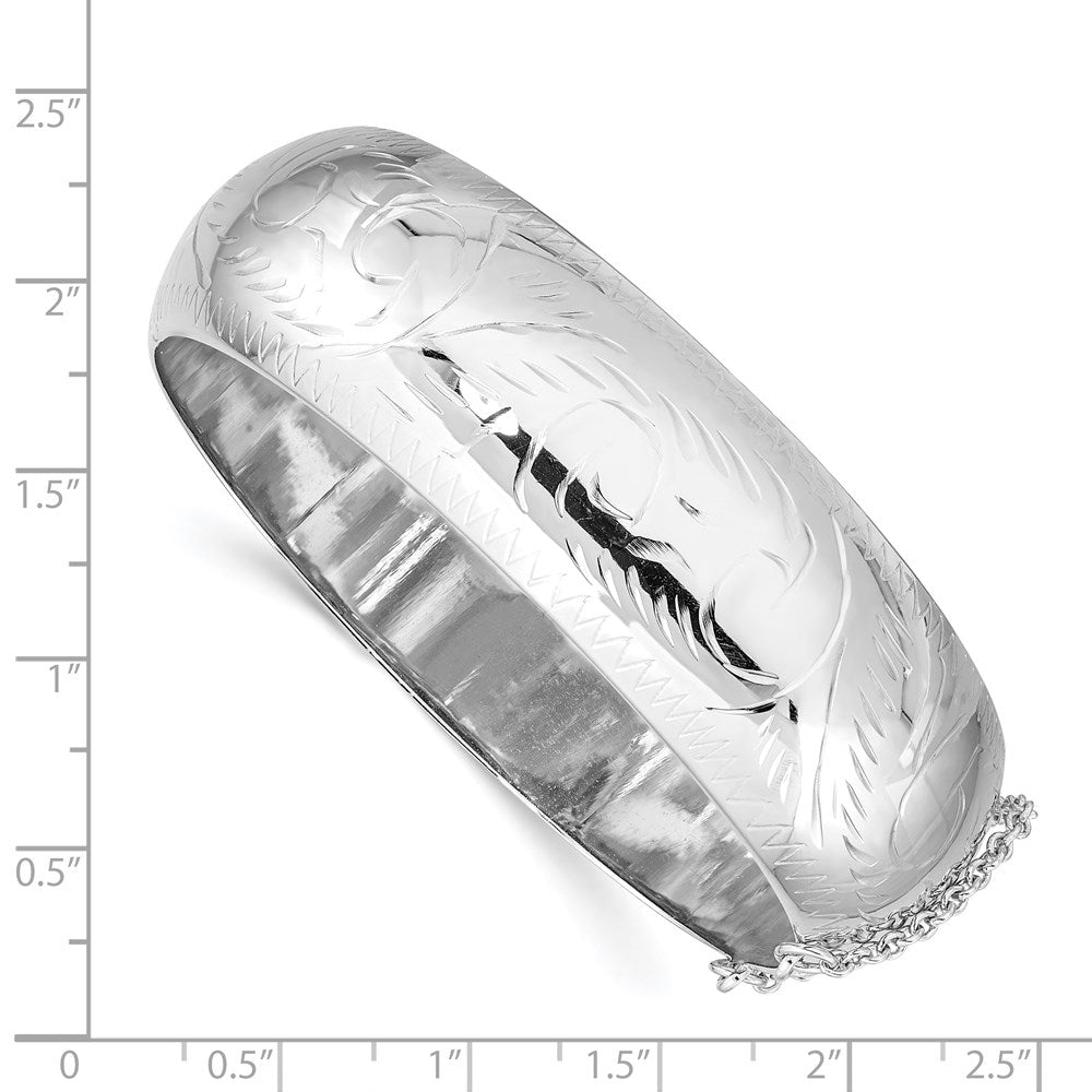 Sterling Silver Rhodium-plated D/C 20mm Hinged Bangle Bracelet 7 inches