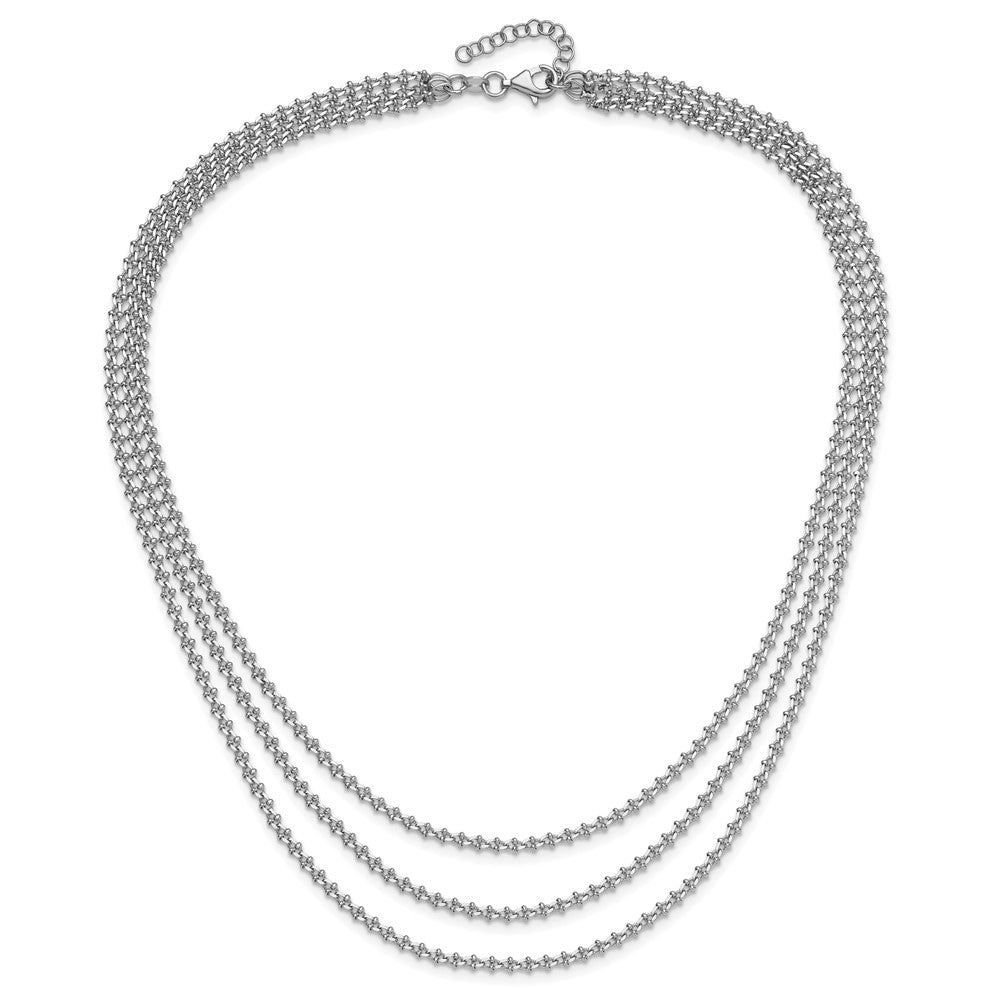 Sterling Silver Rh-plated Polished 3-Strand w/1.5in ext. Necklace