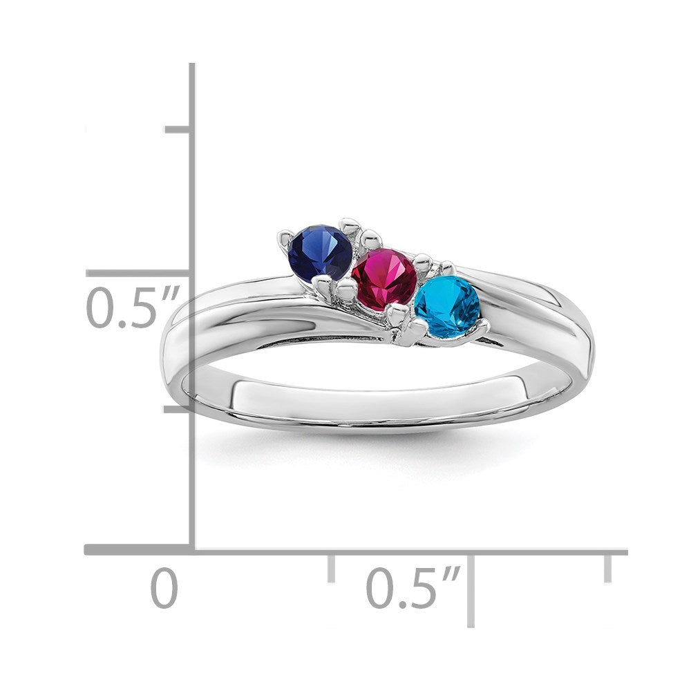 Sterling Silver Rhodium-plated Synthetic 3 Stone Mother's Ring